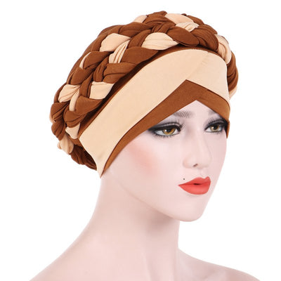 Lois Braid Headwrap_Headwear_Head_covering_Headscarves_Basic_chemo_Hat_Pre-Tied_Brown