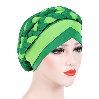 Lois Braid Headwrap_Headwear_Head_covering_Headscarves_Basic_chemo_Hat_Pre_Tied_Green