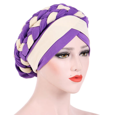 Lois Braid Headwrap_Headwear_Head_covering_Headscarves_Basic_chemo_Hat_Pre_Tied_Purple