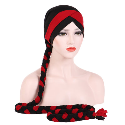Lois Braid Headwrap_Headwear_Head_covering_Headscarves_Basic_chemo_Hat_Pre_Tied_Red_Black-3