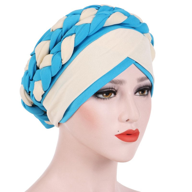 Lois Braid Headwrap_Headwear_Head_covering_Headscarves_Basic_chemo_Hat_Pre_Tied_Sky_Blue