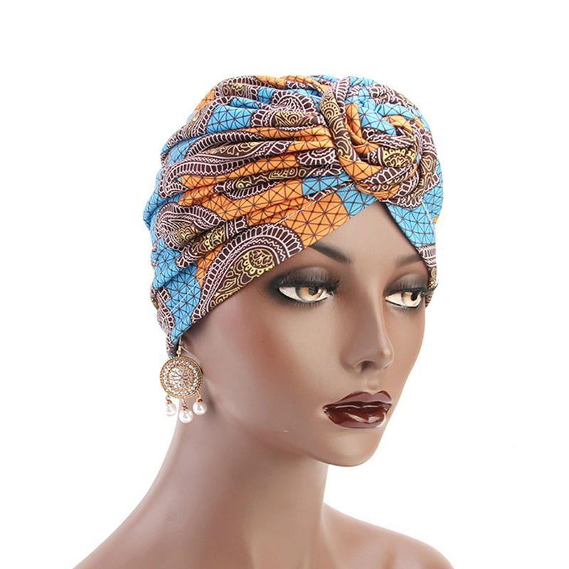 Lottie Cotton Turban Basic African style Hat Cancer Chemo Caps Beanies Muslim Turbante Hijab Bandanna Hair accessories Headwrap Blue-2