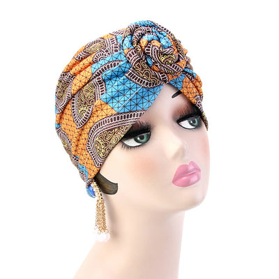 Lottie Cotton Turban Basic African style Hat Cancer Chemo Caps Beanies Muslim Turbante Hijab Bandanna Hair accessories Headwrap Blue