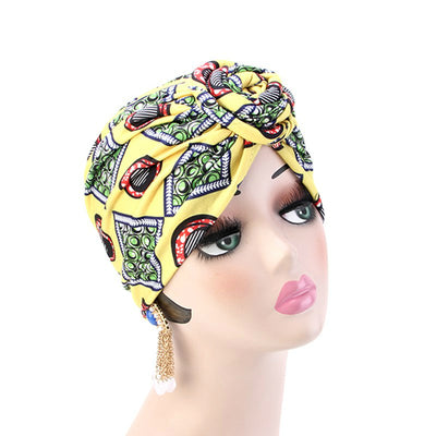 Lottie Cotton Turban Basic African style Hat Cancer Chemo Caps Beanies Muslim Turbante Hijab Bandanna Hair accessories Headwrap Yellow