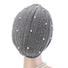 Lynn Pearl Ruffle Turban Women fashion Shiny Mesh Headwrap headwear Fancy Luxury Muslim hat Headwear Turbante Hijab Hair Accessories Gray Silver-4