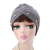 Lynn Pearl Ruffle Turban Women fashion Shiny Mesh Headwrap headwear Fancy Luxury Muslim hat Headwear Turbante Hijab Hair Accessories Gray Silver-3