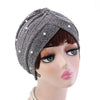 Lynn Pearl Ruffle Turban Women fashion Shiny Mesh Headwrap headwear Fancy Luxury Muslim hat Headwear Turbante Hijab Hair Accessories Gray Silver-2