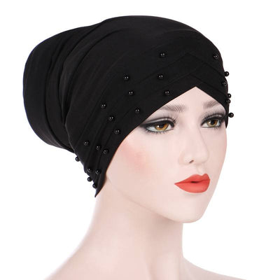Meggy Beaded Headscarf Headwrap For Work Basic Hijab For Muslim Woman Shop Online Turbans  Headscars For Cancer Patients Free Shipping Jewish Headcovering- Black