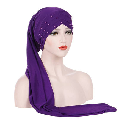 Meggy Beaded Headscarf Headwrap For Work Basic Hijab For Muslim Woman Shop Online Turbans  Headscars For Cancer Patients Free Shipping Jewish Headcovering- Purple 3