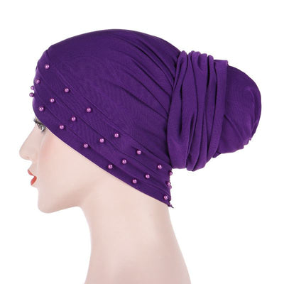 Meggy Beaded Headscarf Headwrap For Work Basic Hijab For Muslim Woman Shop Online Turbans  Headscars For Cancer Patients Free Shipping Jewish Headcovering- Purple 2