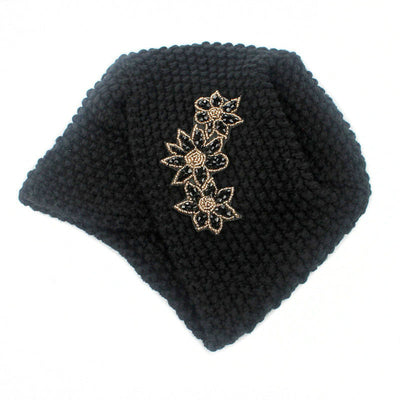 Nor Knitted Jewelry Turban Ladies Winter Hat, Soft Beanie, Warm Headwrap, Women headwear  Black-4