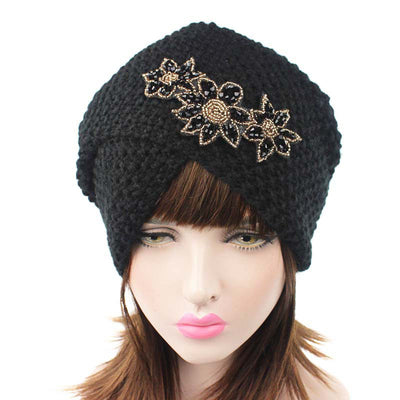 Nor Knitted Jewelry Turban Ladies Winter Hat, Soft Beanie, Warm Headwrap, Women headwear  Black-2
