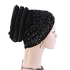 Pamela Luxury turban black Headwear Stretch Turban Hat Cap rhinestone Hijab Velvet Beanies Winter Hair Loss Head Scarf Wrap Cap Headwear Modesty-2