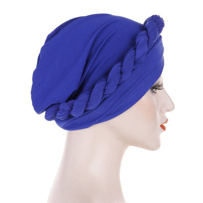Rita Twist Braided Headwrap For Work Elastic Turban For Hair Loss Basic Muslim Hijab Hair Accessories For Chemo Sabbath Headcovering-Blue-3