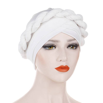 Rita Twist Braided Headwrap For Work Elastic Turban For Hair Loss Basic Muslim Hijab Hair Accessories For Chemo Sabbath Headcovering-White