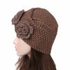 Sabrina Winter Knitted Turban Shop Online, Beanie With Double Flower, Vintage Headcovering, Hair Accessories_Brown-3
