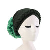 Shantel Braided Headwrap Big Flower Chemo Hat Pre-tied Caps For Women, New Style Braided Turban, African Twist Bandanna, Hair Unique Accessories_Green