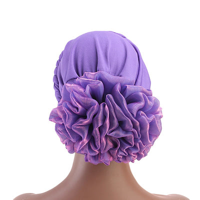 Shantel Braided Headwrap Big Flower Chemo Hat Pre-tied Caps For Women, New Style Braided Turban, African Twist Bandanna, Hair Unique Accessories_Purple-3