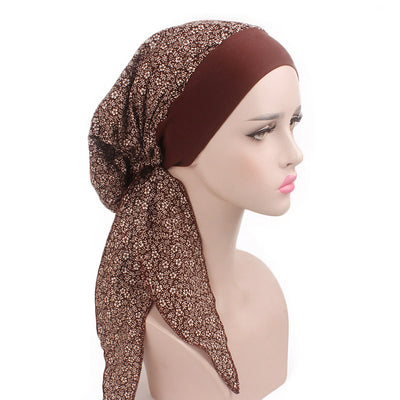 Taylor Cotton Bandanna_Turban_Head wrap_Cancer hat_Chemo hat_Beanie_hat_Floral_Brown