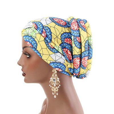 Temple printed Turban_Turbans_Head_covering_Modest_Headcovres_Flower_Cotton_Chemo hat_Cancer hat_African_Print_Basic_Pre_tied_Yellow-2