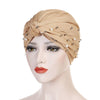 Titi Pearls Headwrap Free Shipping Headscarf For Work African Turban With Beads Shop Online Muslim Hijab Tichel For Jewish Indian Headcovering Cancer Hat-Beige