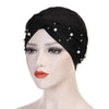 Titi Pearls Headwrap Free Shipping Headscarf For Work African Turban With Beads Shop Online Muslim Hijab Tichel For Jewish Indian Headcovering Cancer Hat-Black