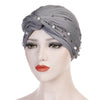 Titi Pearls Headwrap Free Shipping Headscarf For Work African Turban With Beads Shop Online Muslim Hijab Tichel For Jewish Indian Headcovering Cancer Hat-Gray