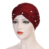 Titi Pearls Headwrap Free Shipping Headscarf For Work African Turban With Beads Shop Online Muslim Hijab Tichel For Jewish Indian Headcovering Cancer Hat-Red