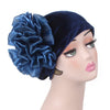 Velvet Flower Turban_Turbans_Head_covering_Modest_Floral_Headcovers_Cancer_Hat_ Beanie_Blue