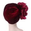 Velvet Flower Turban_Turbans_Head_covering_Modest_Floral_Headcovers_Cancer_Hat_ Beanie_Red-5