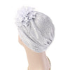 Yafa Metallic Flower Turban Elegant Headband for Women Muslim, India Hat, Chemo Beanie, Luxury Headscarf, Headwrap Turbante Silver-3