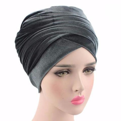 Velvet Headwrap_Headwear_Headscarf_Headscarves_Hijab_Gray